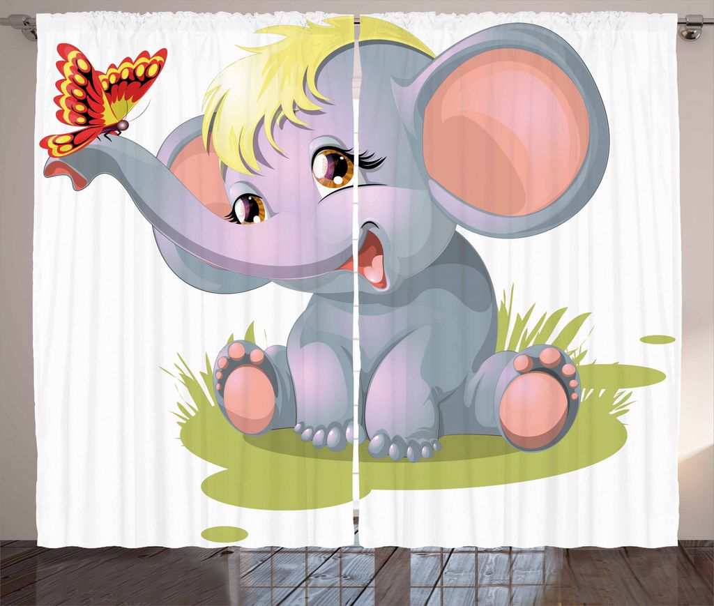 ABAKUHAUS Elephant Nursery Rustikaler Vorhang, Neugeborenes Mascot, Wohnzimmer Universalband Gardinen mit Schlaufen und Haken, 280 x 175 cm, Mehrfa...