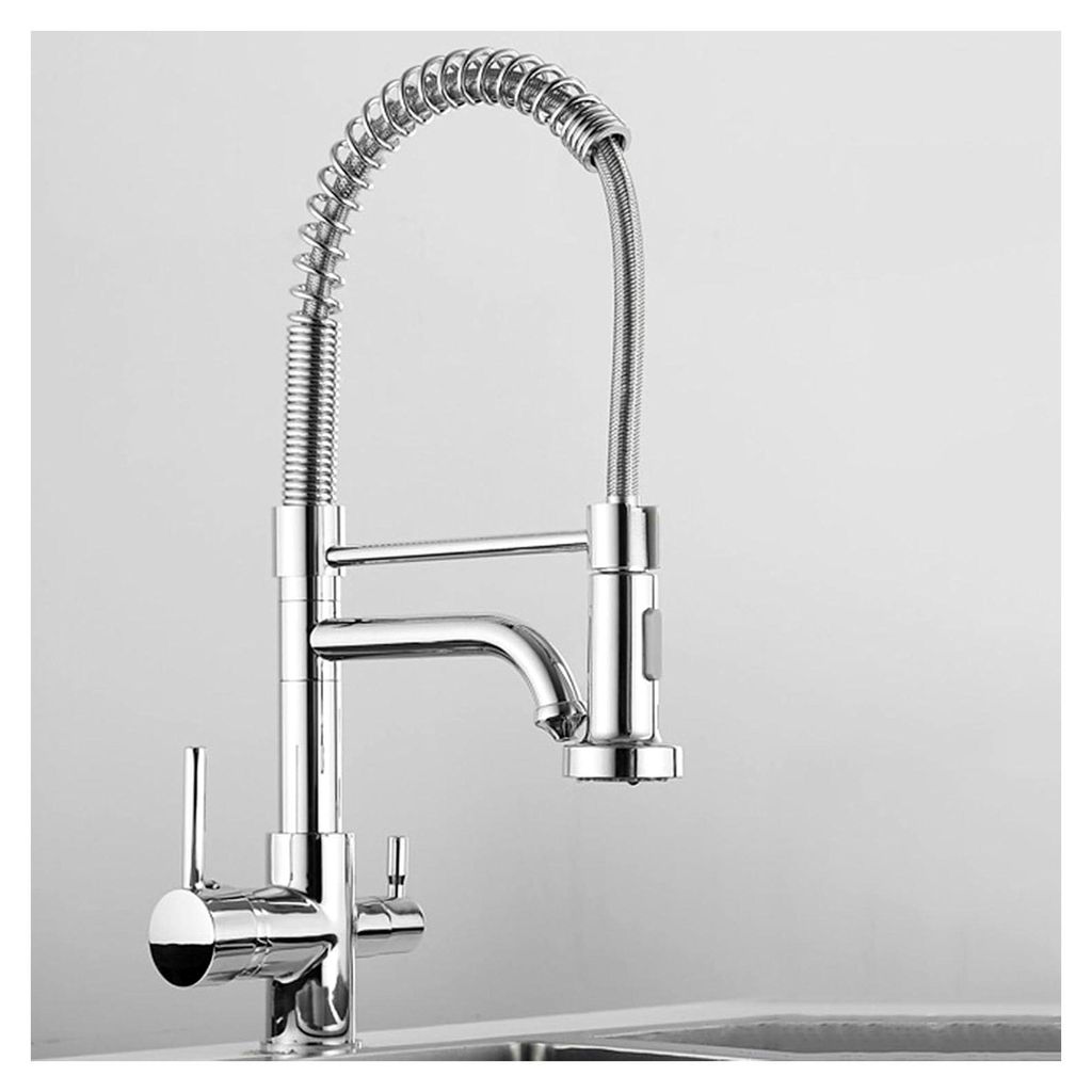 Küchenarmatur, 3-Wege-Spültischarmatur, Messing, Einloch-Spültischarmatur, 360° drehbar, 2 Griffe, Küche, 3-Wege-Wasserhahn, Chrom