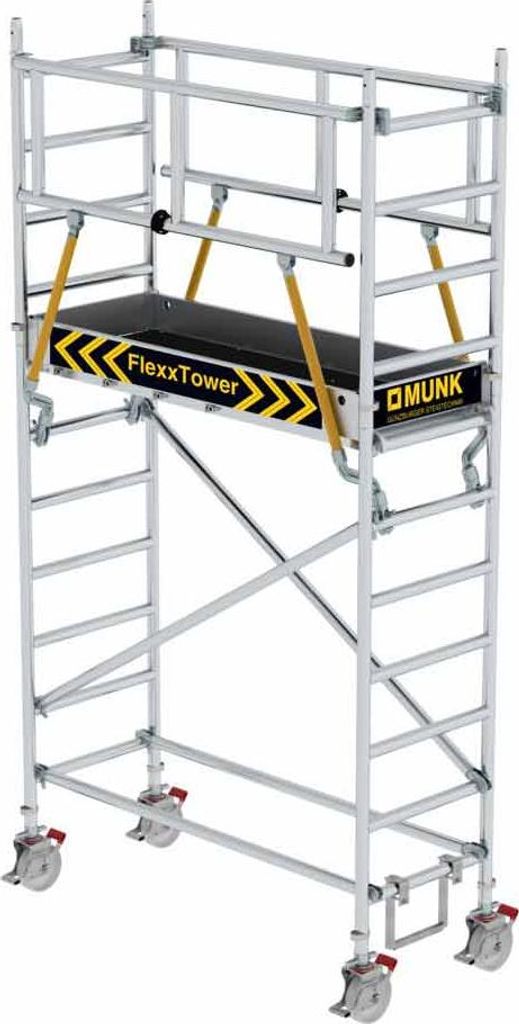 MUNK Rollgerüst FlexxTower SGX ergo mit klappbaren Dreieckauslegern und Schwenkfuß Plattformgröße 1,80x0,60m Arbeitshöhe 4,51m