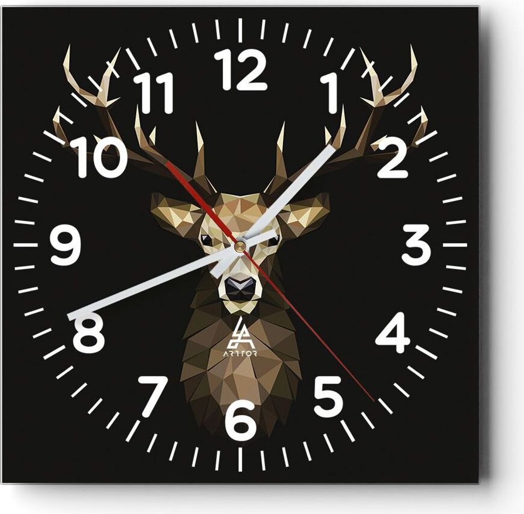 Wanduhr - Quadrat - Glasuhr - Geometrisch Hirsch Modern - 40x40cm - Schleichendes Uhrwerk - Lautlos - zum Aufhängen bereit - Dekoration Modern - W...