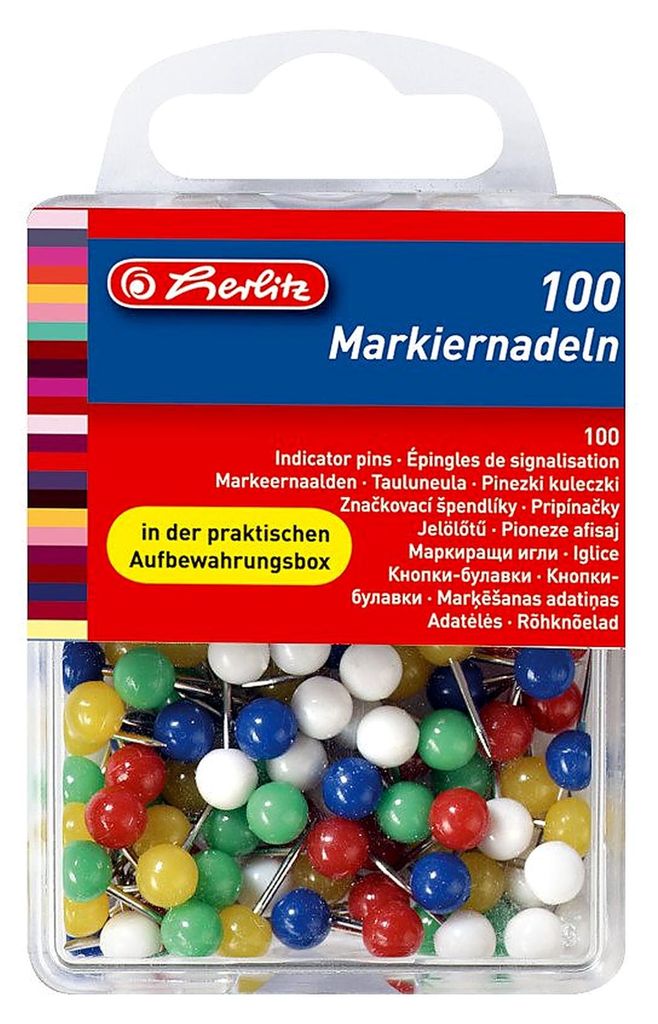 Herlitz Markierungsnadeln Größe 6 farbig sortiert Metallstift 100 Stück
