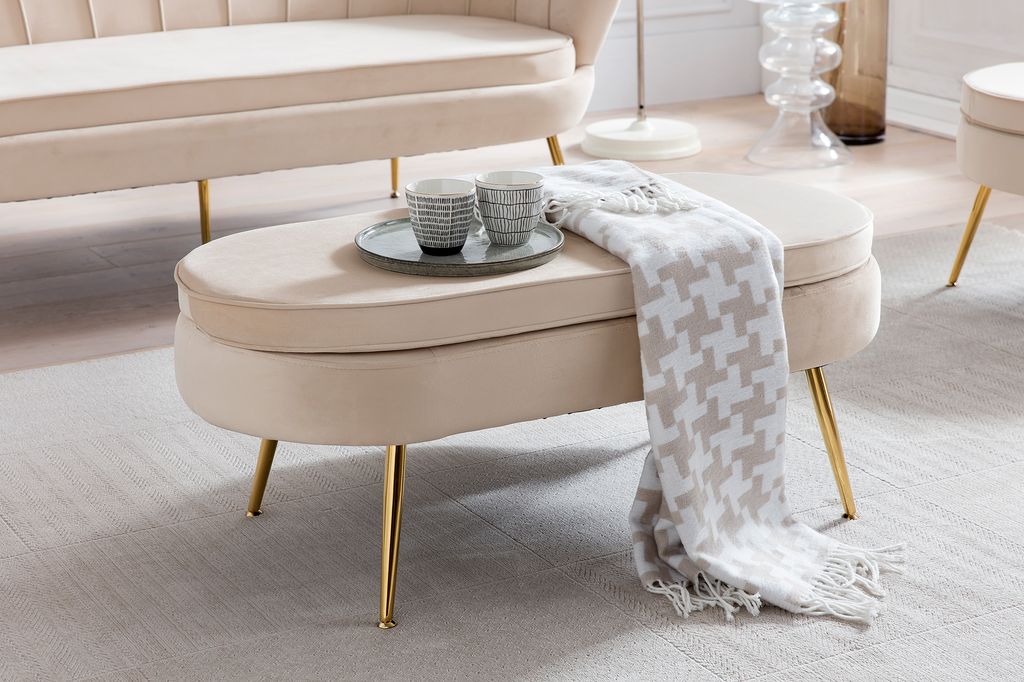 SalesFever Sitzpouf oval | Bezug Samt-Stoff | Gestell Produktbild 7