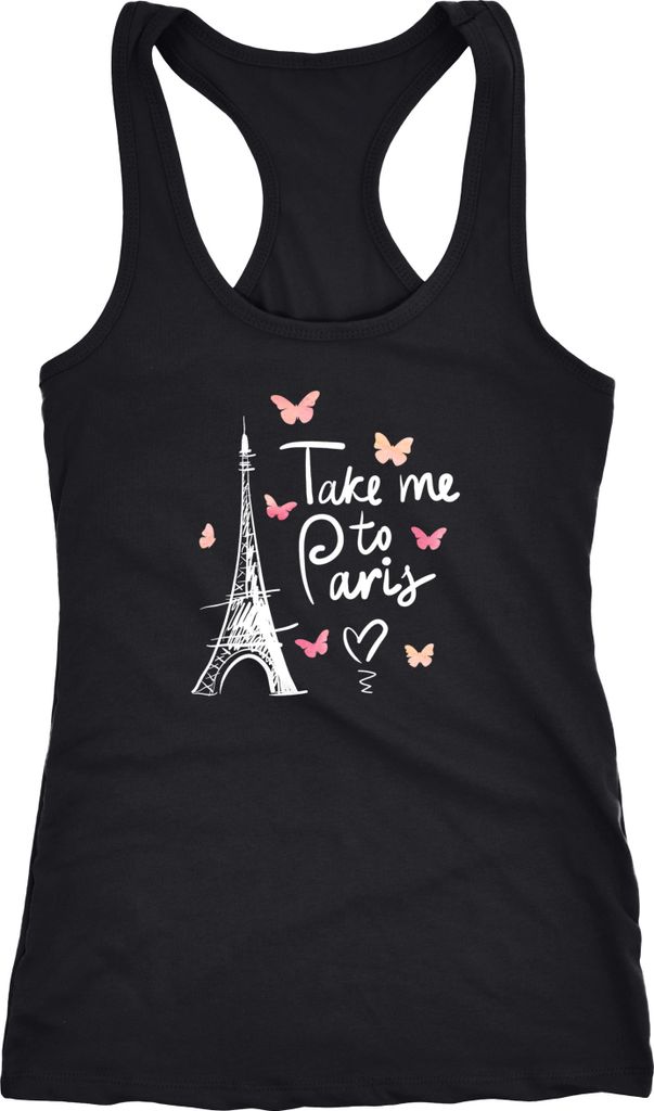 Damen Tanktop Take me to Paris Eiffelturm Eiffeltower Herzen Heart Racerback Moonworks schwarz XL