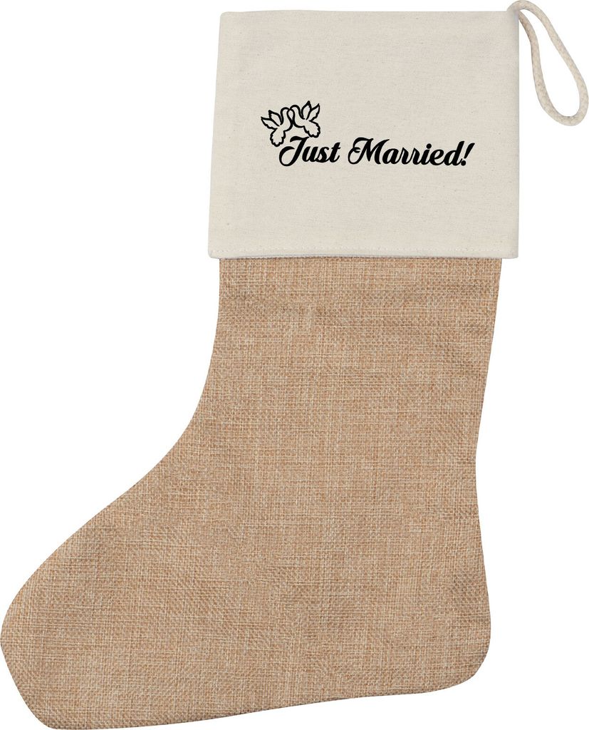 Huuraa Weihnachtsstrumpf Just Married Tauben Beige Jute Kaminstrumpf Geschenkidee