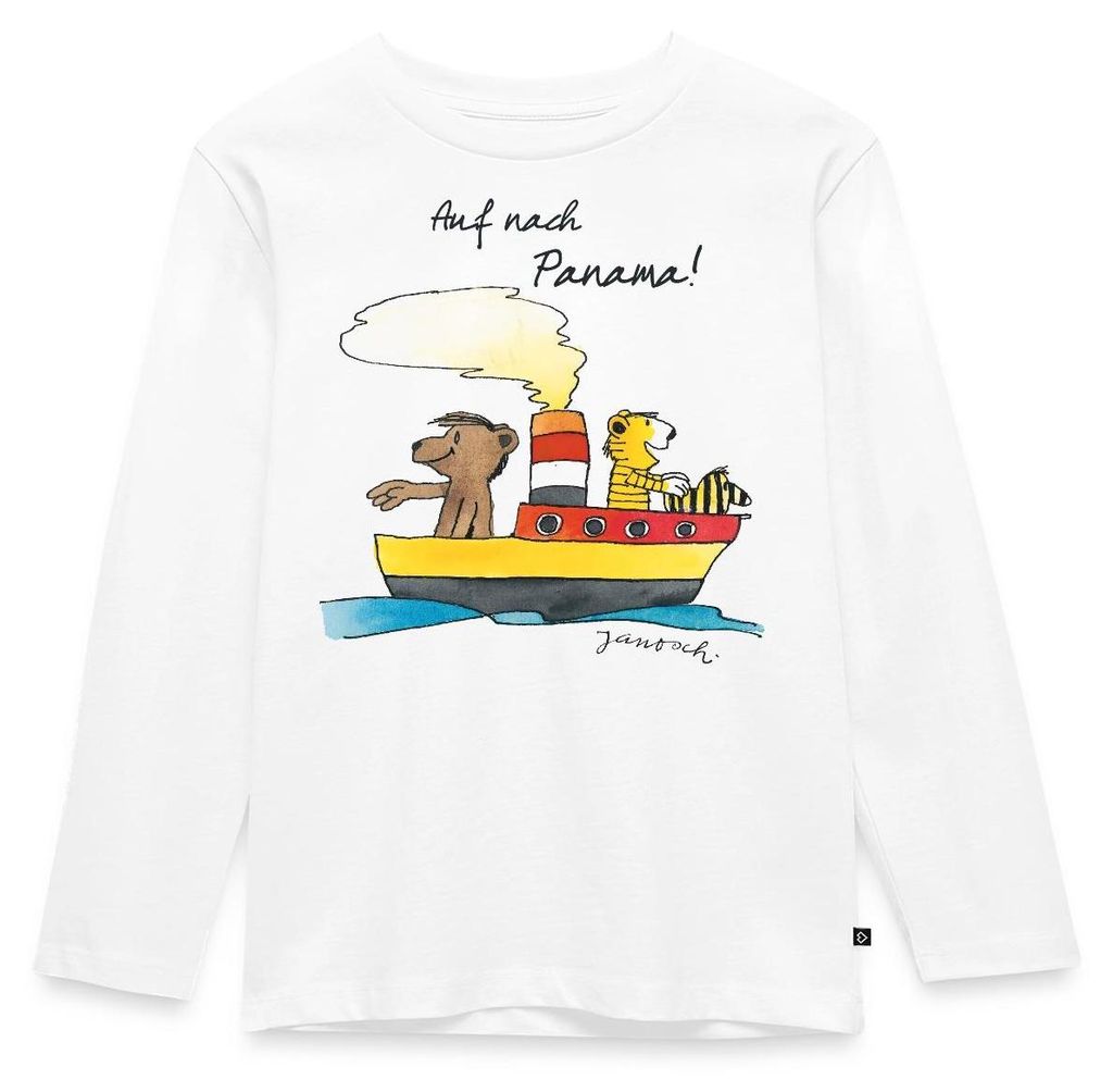 Spreadshirt Janosch Tiger Und Bär Auf Nach Panama Kinder Premium Langarmshirt, 110/116 (4 Jahre), Weiß
