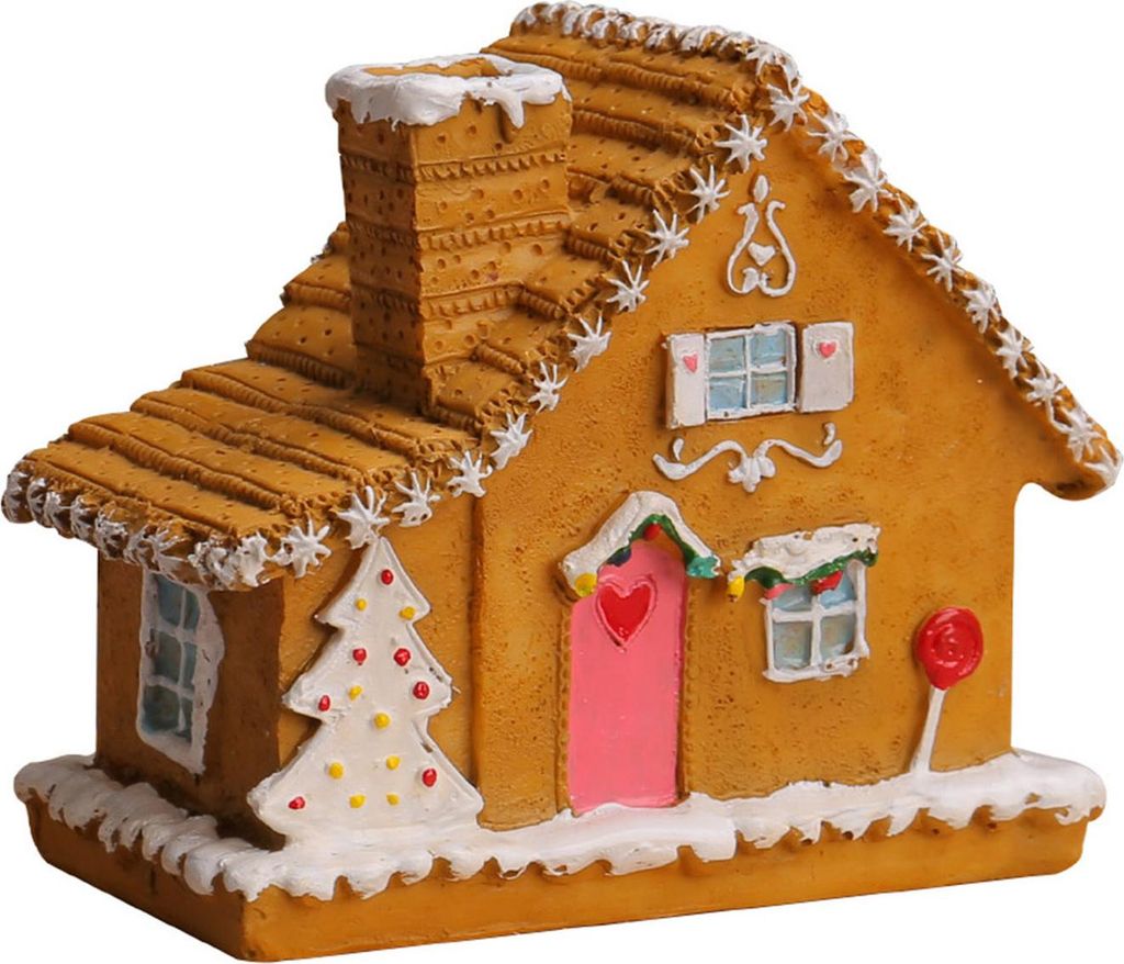 LED-beleuchtetes Weihnachtsdorfhaus, Miniatur-Lebkuchenhausfigur aus Kunstharz, Sammlerstück, Weihnachtsdekoration für Tischdekoration