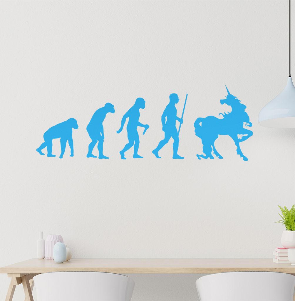 Einhorn Glitzer Evolution Wandtattoo Wandaufkleber Wall Sticker - Dekoration, Küche, Wohnzimmer, Schlafzimmer, Badezimmer