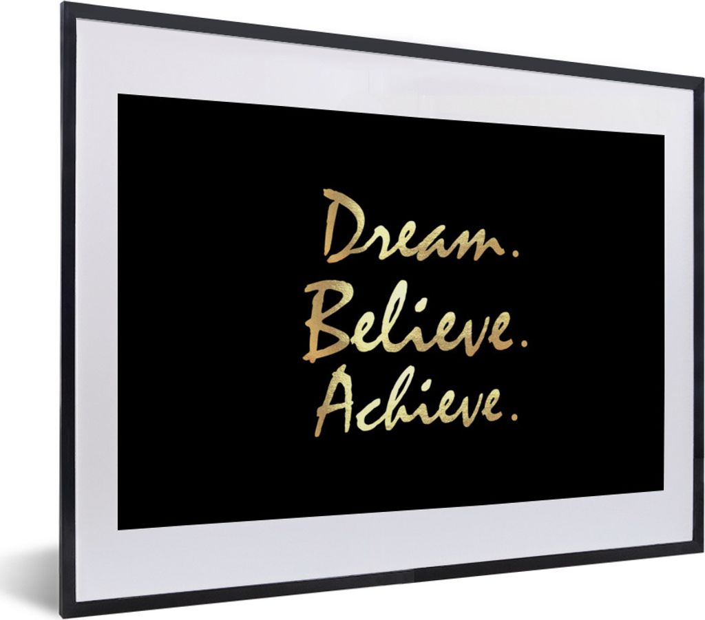 MuchoWow Gerahmtes Poster Zitat - Traum - Schwarz - Gold 40x30 cm - Poster mit Schwarzem Bilderrahmen Wandposter Rahmen Foto Bilder - Bilderrahme...