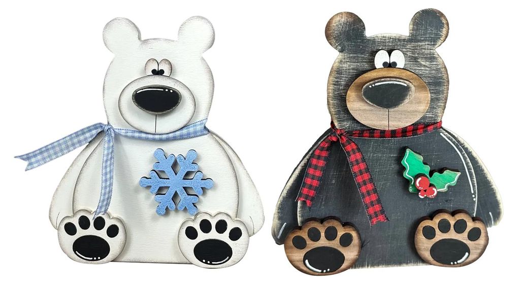 Weihnachtsbär-Ornament aus Holz, rustikales Bärenschild, Cartoon-Weihnachtsbär-Dekoration, Tischdekoration, Schreibtisch-, Regal-, Kaminsims- un...
