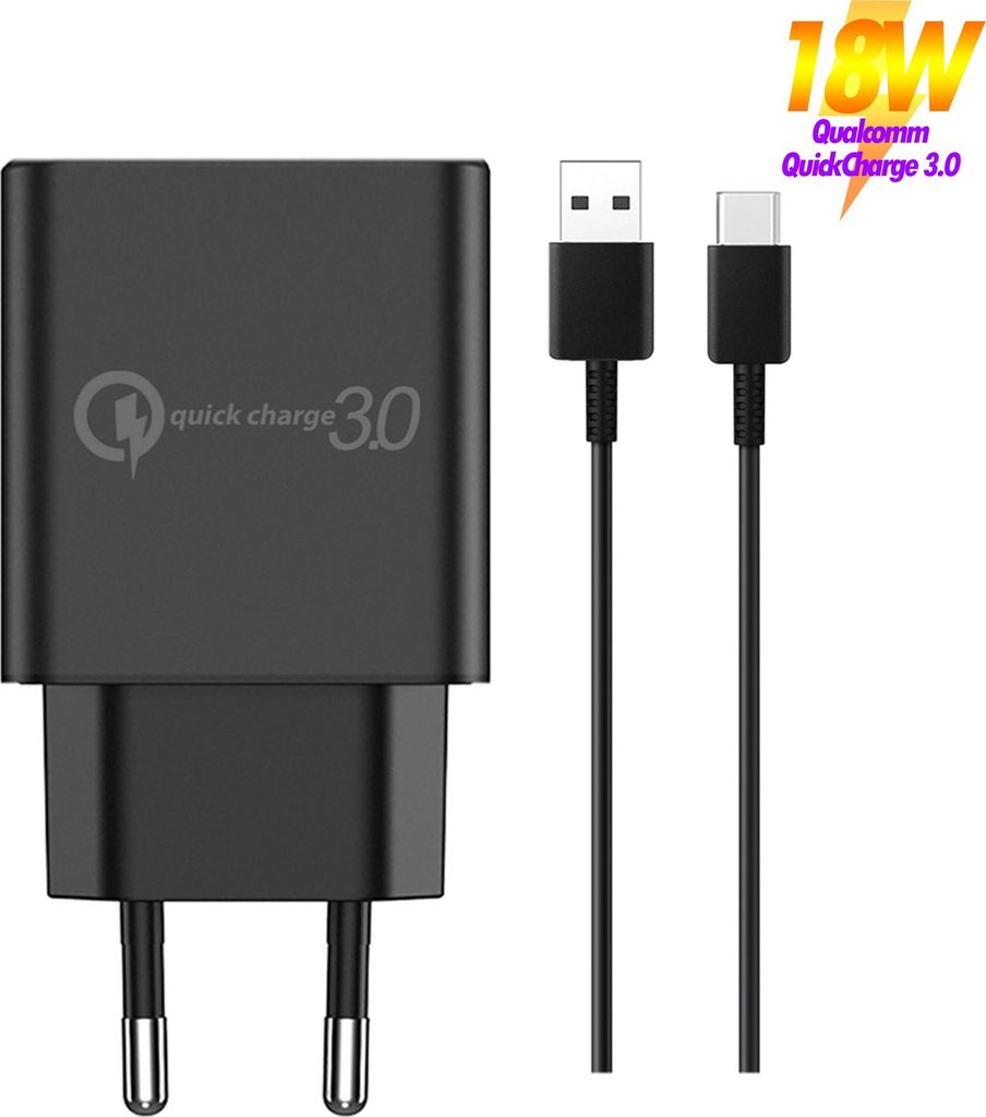 Schnellladegerät Qualcomm Adapter mit 2M Usb A zu C Kabel für Samsung Galaxy Handys, Smartphone, Galaxy Tab