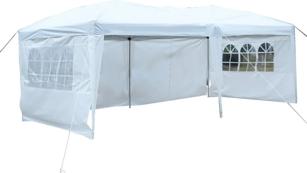 COSTWAY Padiglione da giardino Tenda per feste Tenda per birra Padiglione da giardino Tenda per matrimoni 3 x 6 m Bianco