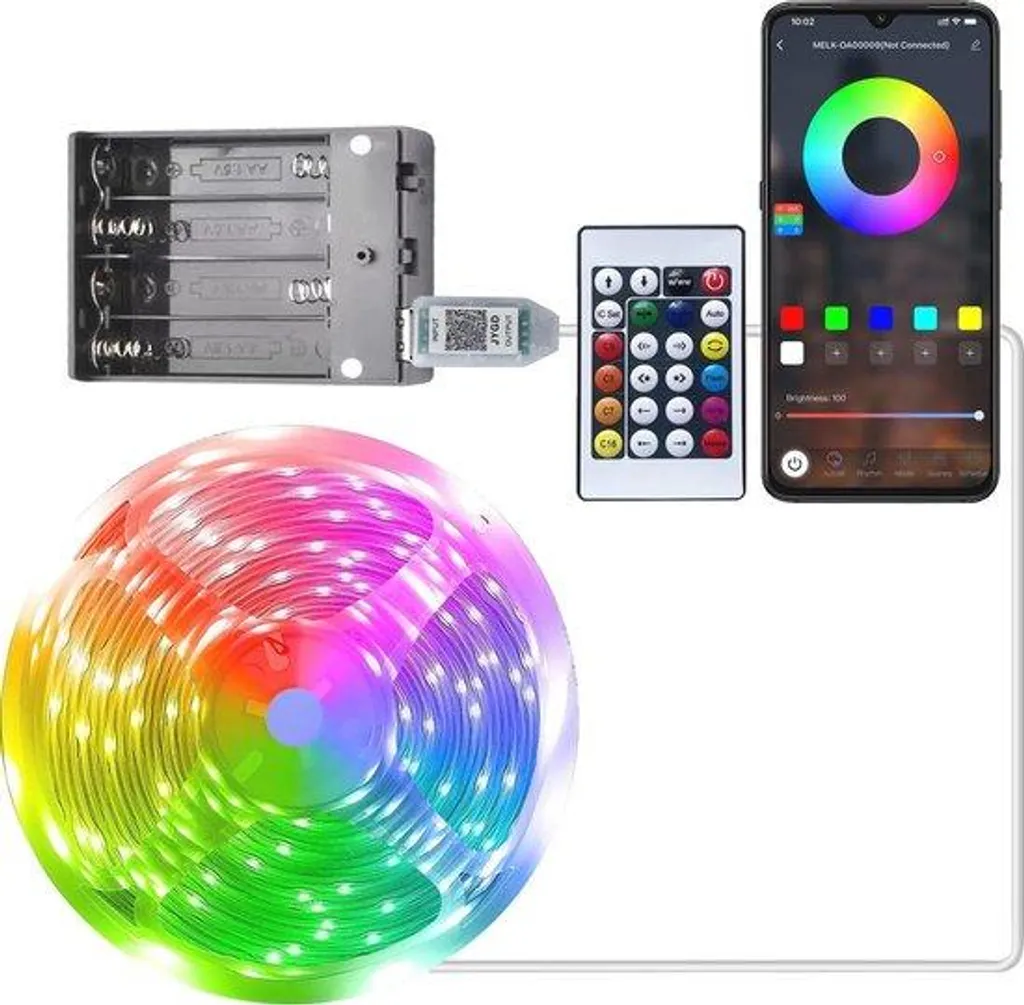 Bandes LED RVB à piles 5m - Ruban lumineux étanche intérieur et extérieur