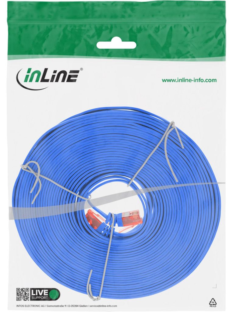 InLine Patchkabel flach, U/UTP, Cat.6, blau, 15m, 15 m, Cat6, U/UTP (UTP), Blau