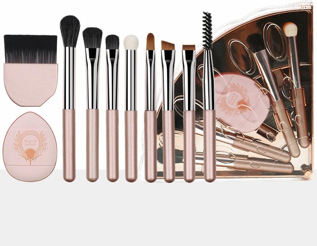 INF Tragbares Make-up Pinsel Set - 10-teiliges Faltbares Reise Set