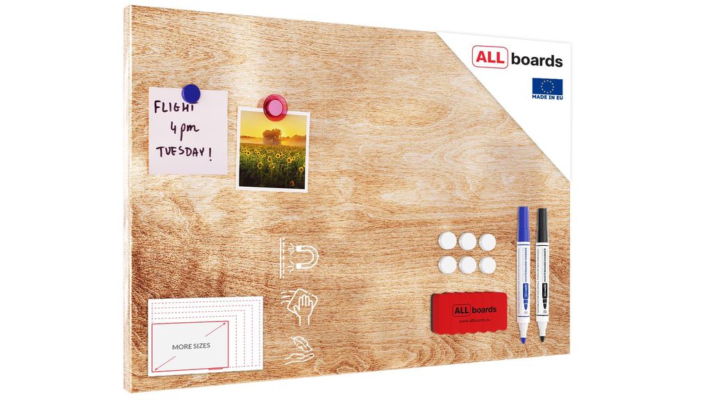 Metallische Magnettafel, MetalBoard, MASSIVHOLZ 60×40 cm + GRATIS Zubehörset