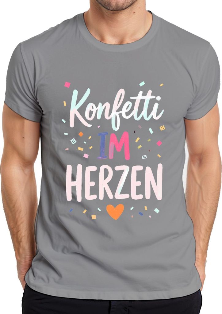Konfetti im Herzen Fasching Köln Party Geschenk Pastell Karneval Herren T-Shirt, Grau, L