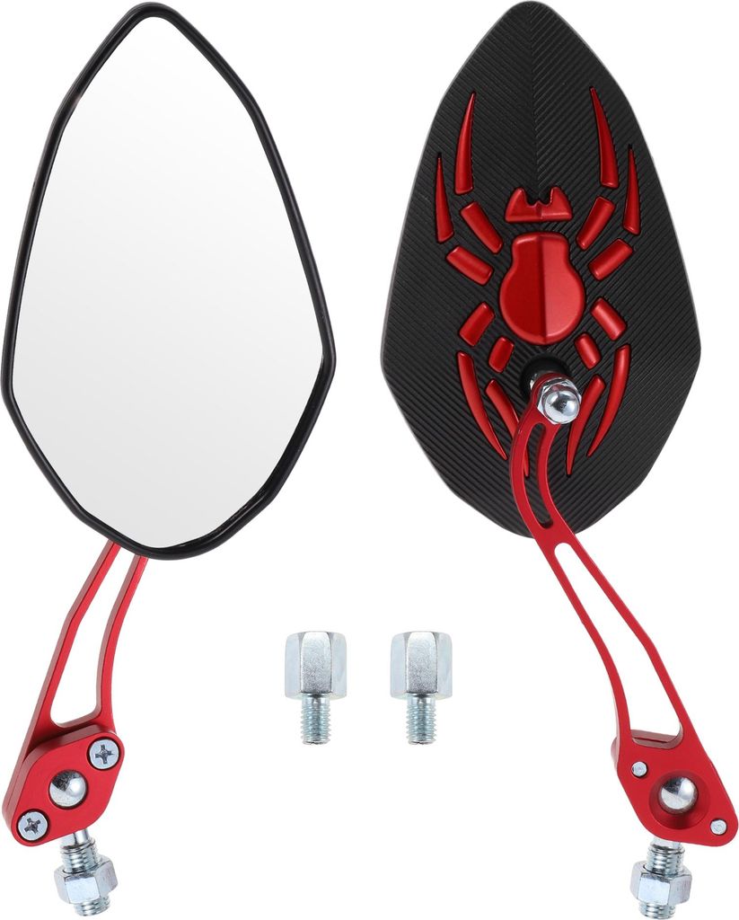 Motorrad-Rückspiegel Lenkerenden-Seitenspiegel Halterung aus Aluminiumlegierung Kunststoff Rot Einstellbar M8/M10 Prismatische Form