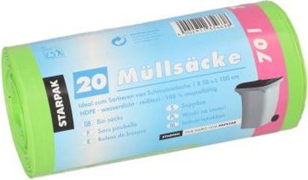 500 Papstar Müllsäcke, HDPE 70 l 100 cm x 58 cm grün 90459