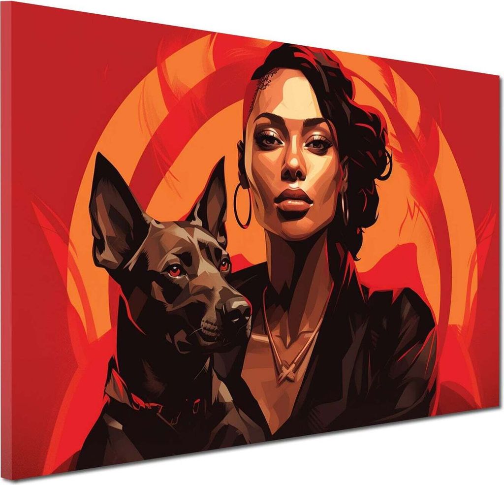 Frau mit Hund red Wandbild Leinwandbild Kunstdruck XL Wanddeko abstrakt: 60x40x2cm