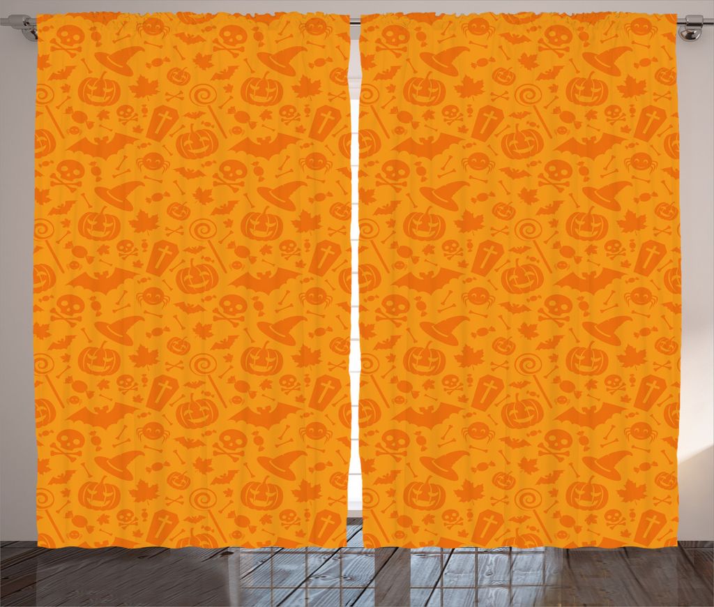 ABAKUHAUS Orange Rustikaler Vorhang, Halloween-Kürbis-Schädel, Wohnzimmer Universalband Gardinen mit Schlaufen und Haken, 280 x 245 cm, Orange