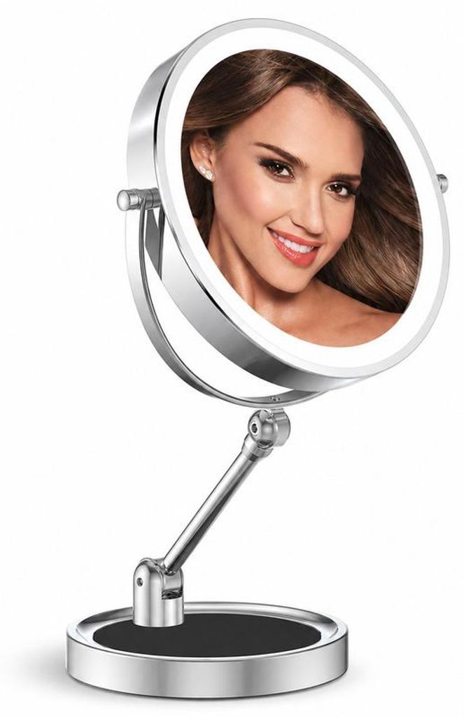 Make-up Spiegel LED 9 Zoll, Schminkspiegel mit Beleuchtung, 1x/10x Zoom, höhenverstellbar & klappbar mit Akku kabellos