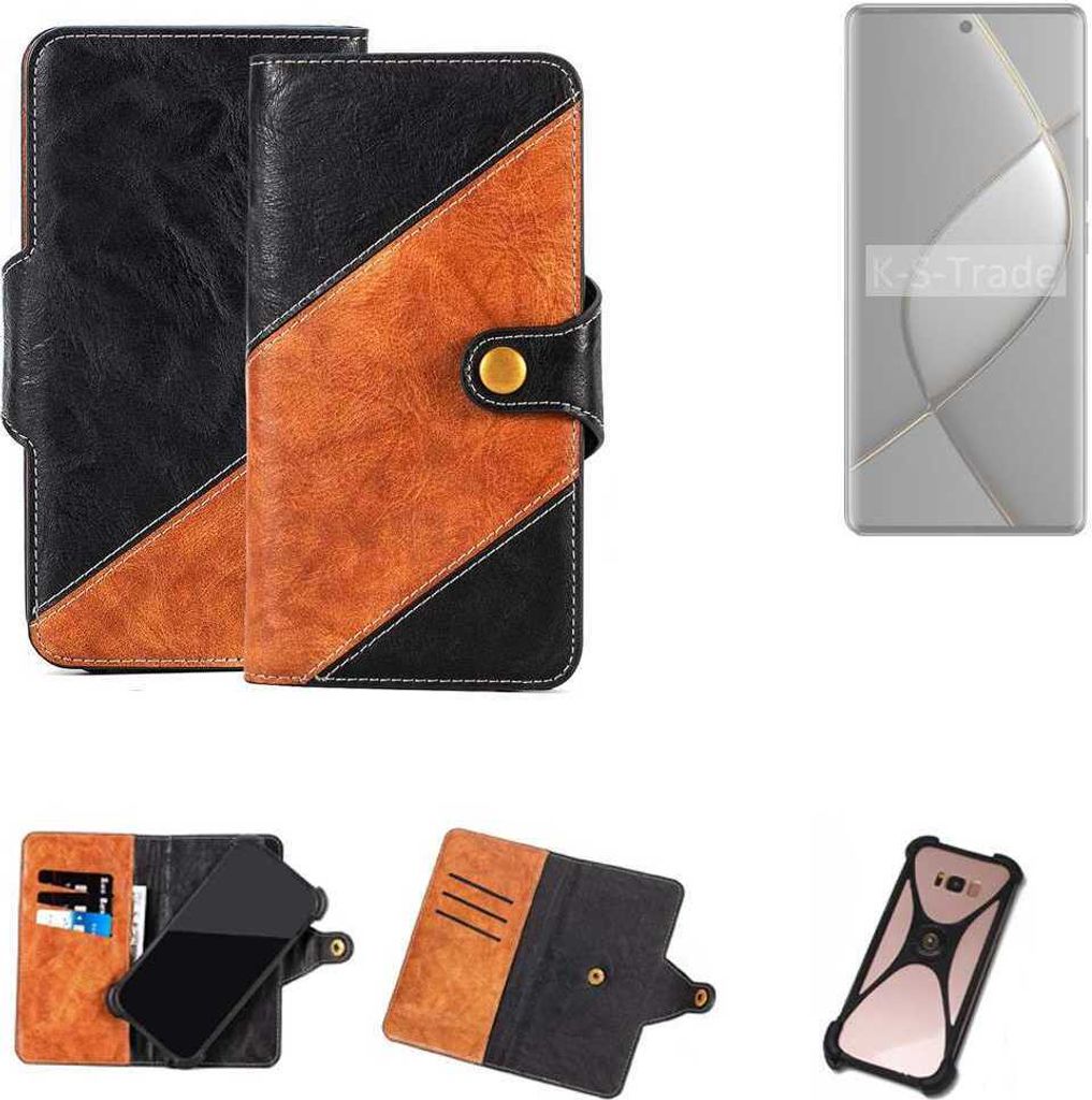 K-S-Trade Handyhülle Schutzhülle Bookstyle Case Wallet-Case kompatibel mit Tecno Spark 20 Pro+ Handy Cover Bumper Klapphülle schwarz hellbraun 1x