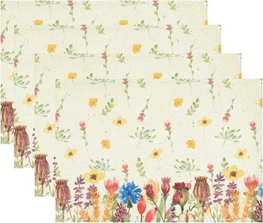 Lot de 4 Sets de Table pour Fêtes en Plastique Motif Fleurs et Lin