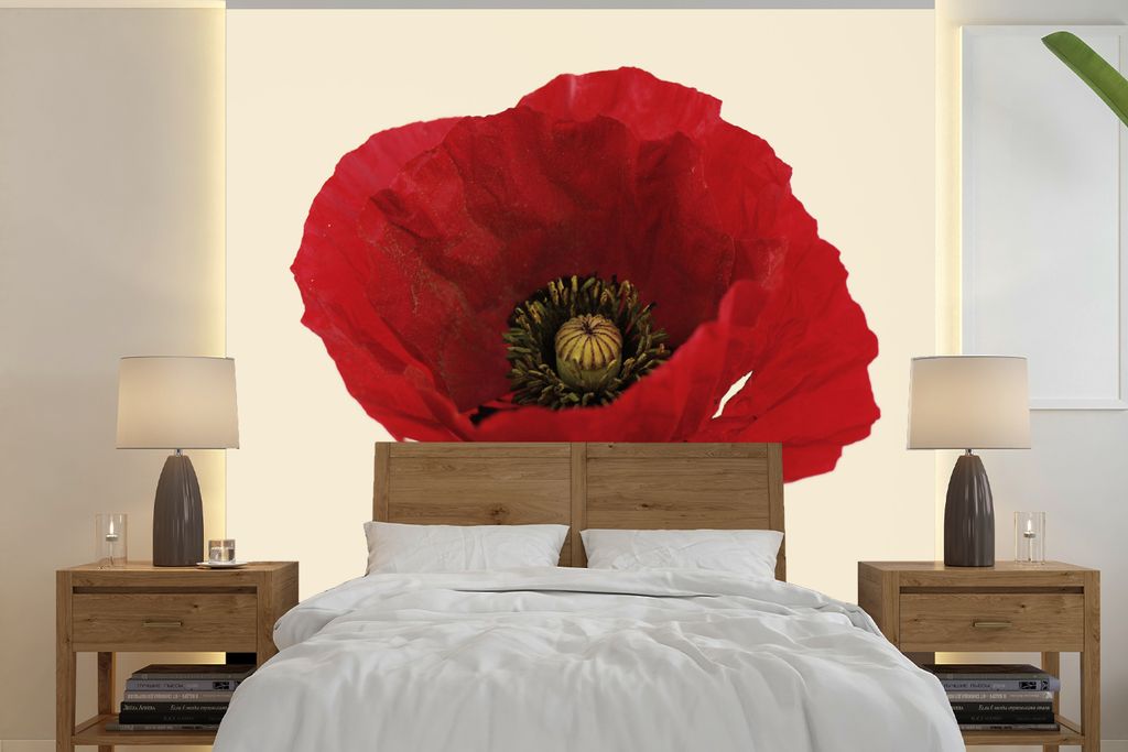 MuchoWow Fototapete für Wohnzimmer oder Schlafzimmer Wandtapete Vinyl Motivtapete Nahaufnahme einer roten Mohnblume - 240x240 cm - Schlafzimmer-...