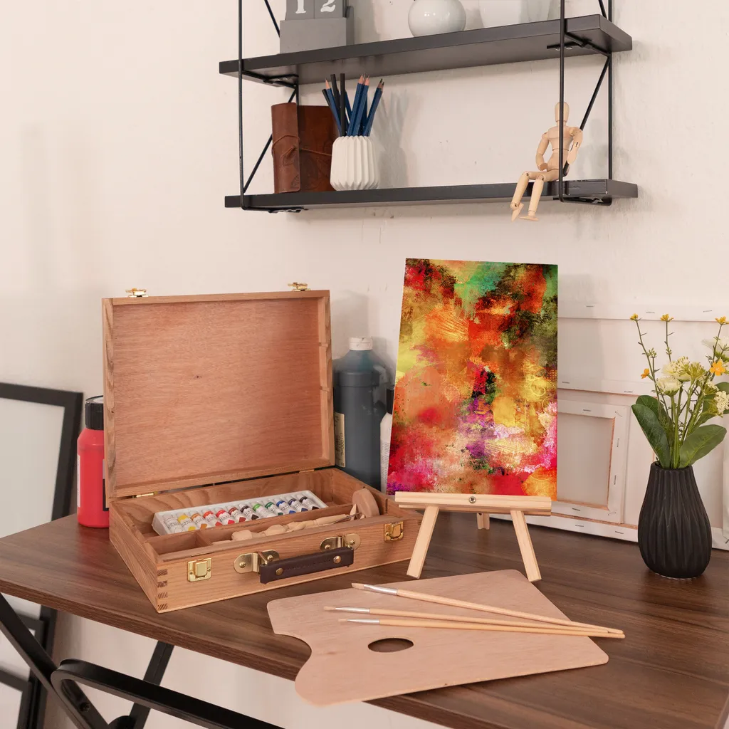 Relaxdays 10026740_1053 Valigetta Pittura Legno - Set Arte Professionale