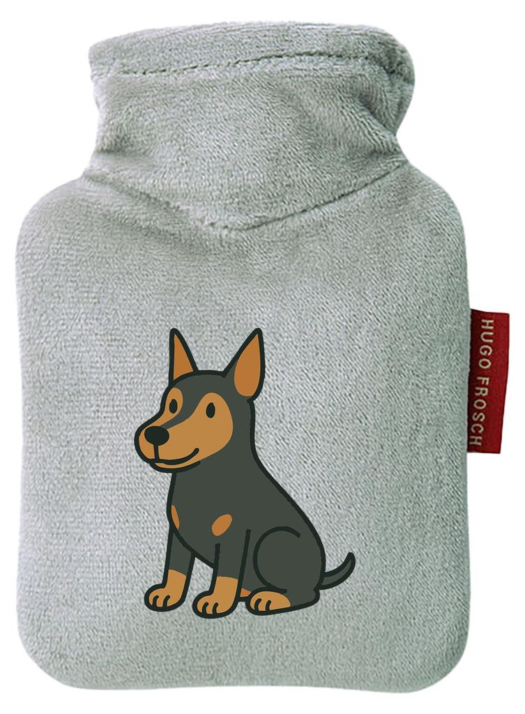 Huuraa Mini-Wärmflasche Pinscher Comic Pinschi 0,2 Liter Grey Mini Veloursbezug Taschenwärmer Geschenkidee