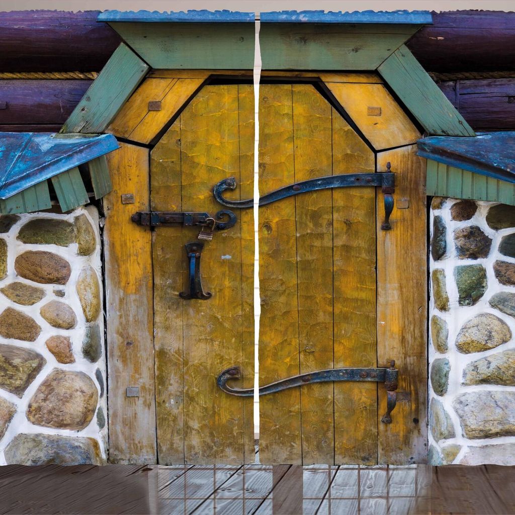 ARANDE Rustikal Gardine, Antike Art-Tür eines Steinhauses in der Landschafts-Eingangs-Architektur-Weinlese, 280 x 175 cm, Mehrfarbig