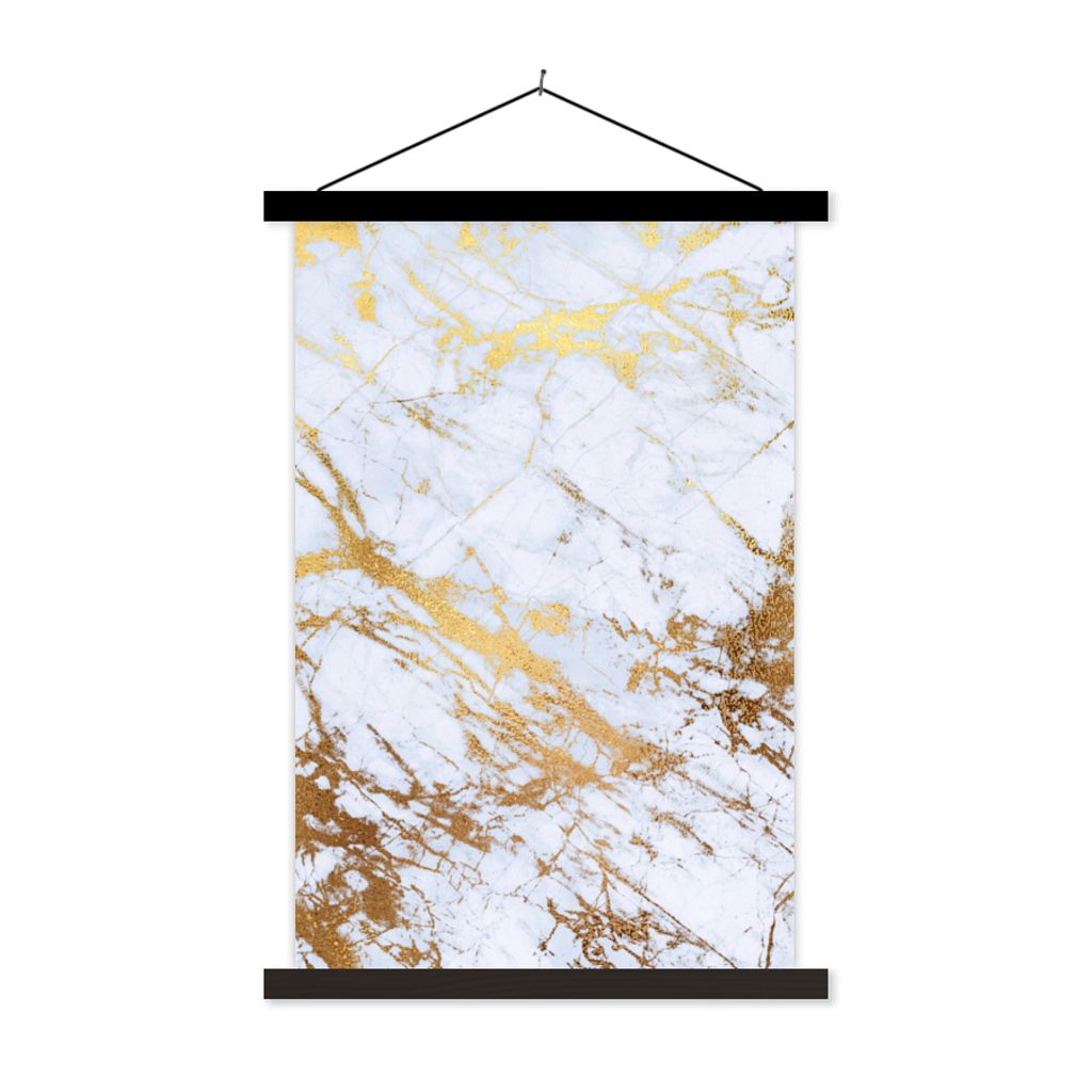 MuchoWow Textilposter Marmor - Gold - Weiß - Luxe - Marmoroptik - Glitzer 120x180 cm mit schwarzem Rahmen - Fotos