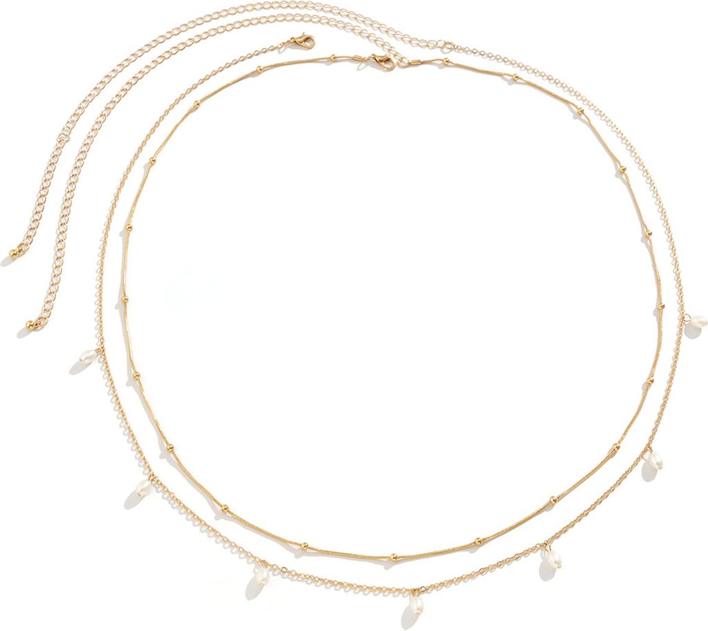 Stücke Doppelschichten Dünne Vielseitige Bauchketten Frauen Einstellbare Faux Perlen Taille Ketten Schmuck Zubehör-Golden