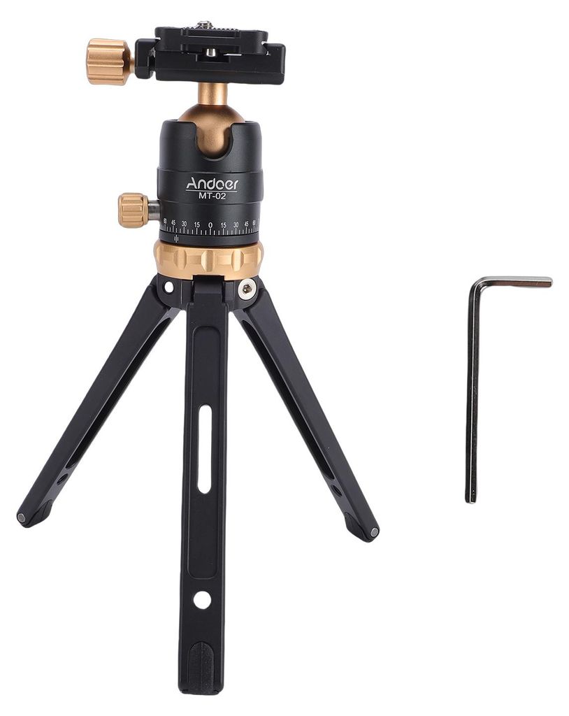 Tischstativ für Kameras mit 360-Grad-Kugelkopf und Schnellwechselplatte für DSLR- und spiegellose Kameras – Vlog-Video – Goldfarben