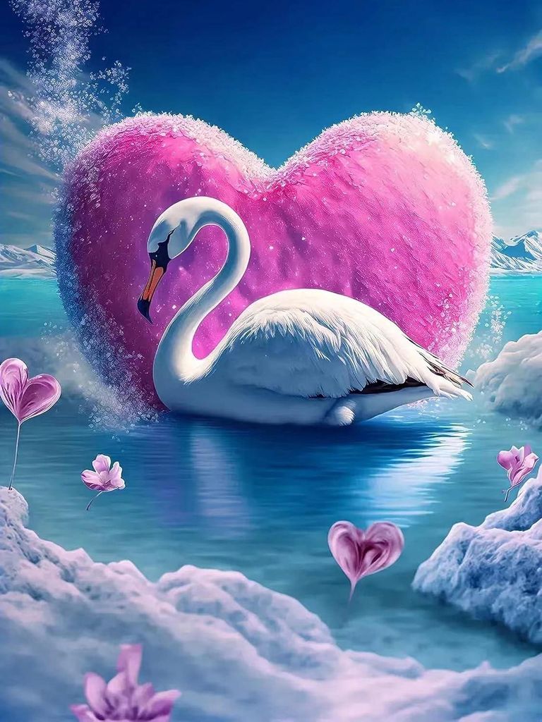 Malen nach Zahlen: Schwan auf herzförmigem Hintergrund, 50 x 40 cm, mit Rahmen, kreativ