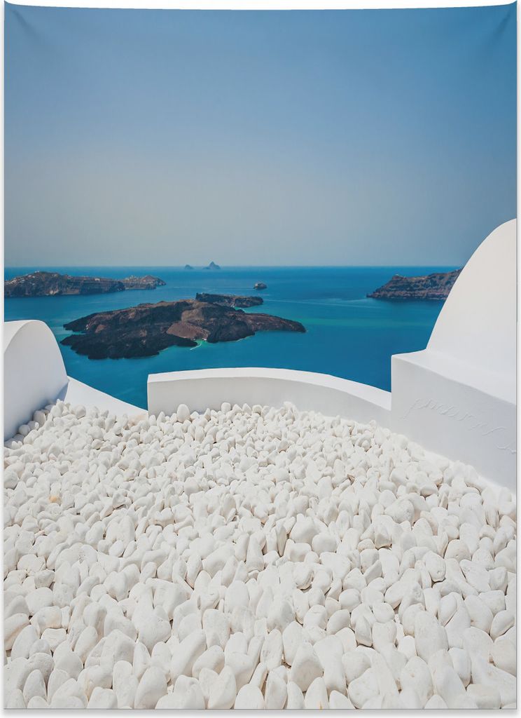 Abakuhaus Landschaft Wandteppich, Santorini Insel Griechenland aus Weiches Mikrofaser Stoff Kein Verblassen Klare Farben Waschbar, 110 x 150 cm, T...
