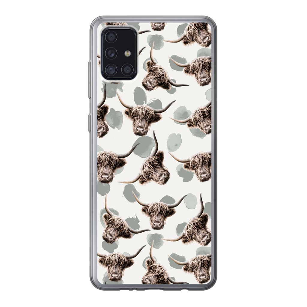 MuchoWow Handyhülle Schutzhülle Hülle für Samsung Galaxy A52 5G Kuh - Schottischer Highlander - Tiere Silikon Softcase Handy Hülle - Umschlag