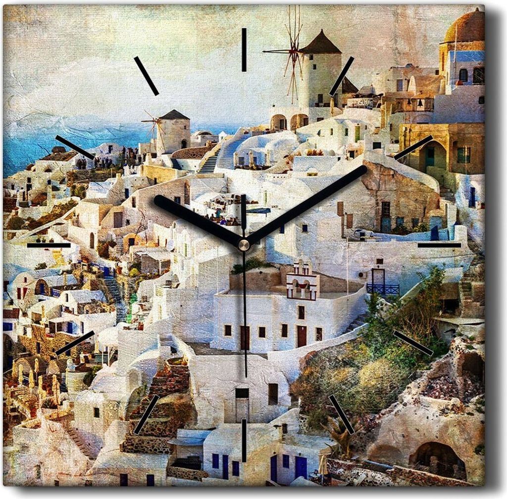 Coloray Hodiny Unikátní 30x30 cm Tiché hodiny Pro obývací pokoj a kuchyň Nástěnné hodiny Plátno Černé ručičky hodin - Mořské město...