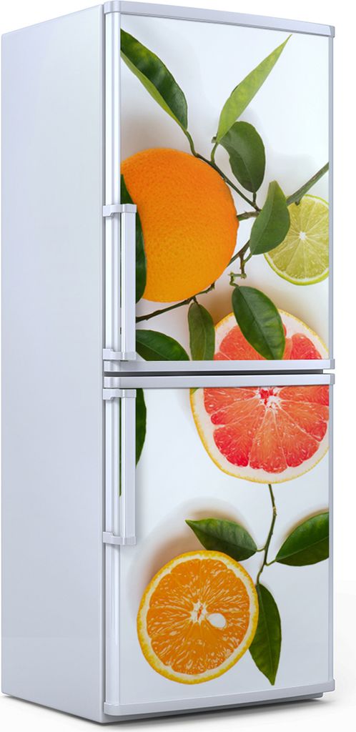 Kühlschrankdekoration 60x180 cm Aufkleber auf dem Kühlschrank - Weiße Zitrus Farbige Früchte
