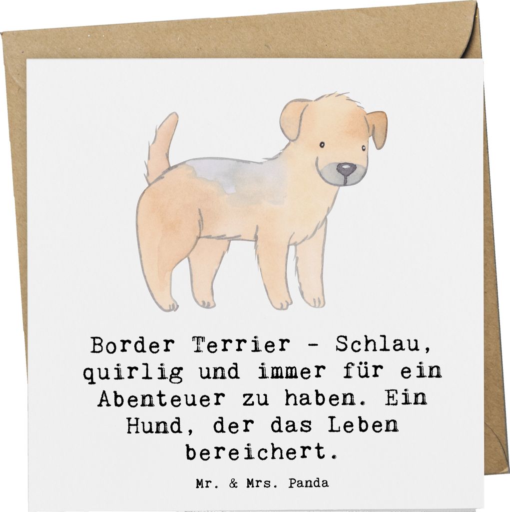 Mr. & Mrs. Panda Grußkarte Border Terrier Abenteuer - Weiß - Geschenk, Glückwunschkarte, faltkarte, raues Fell, Hundeliebhaber, Hunderassen Besc...