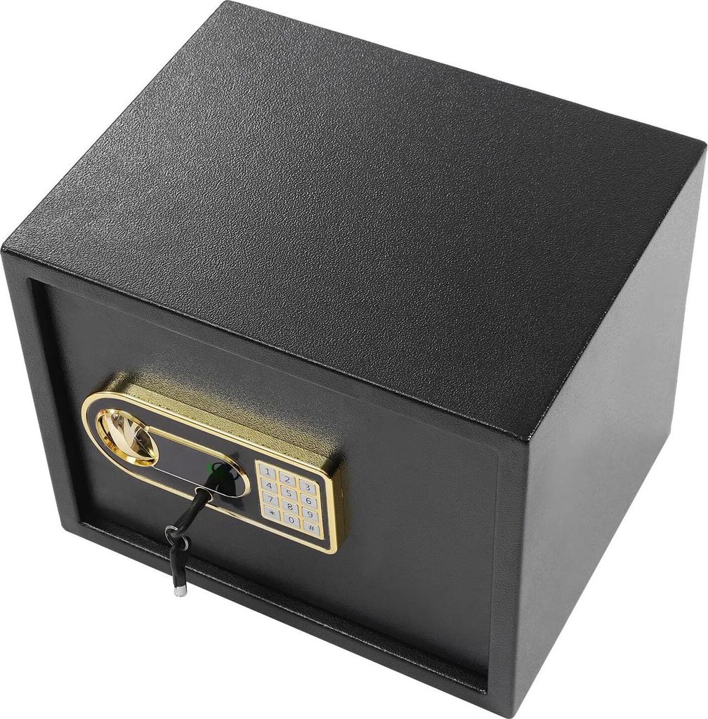 Tresor Safe - Stahl 30 l - Digitales Tastenfeld & Schlüssel - Alarm & Sperrfunktion - Herausnehmbare Ablage - Zuhause/Büro/Hotel - Schwarz