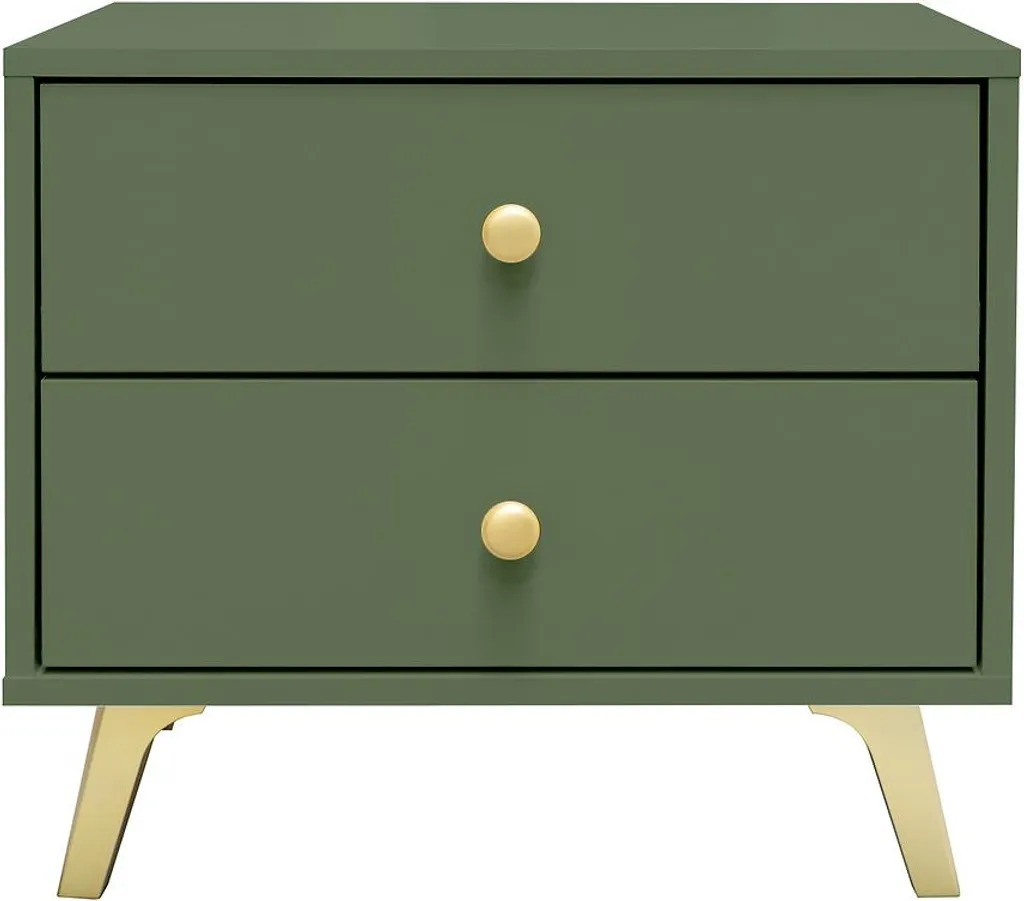 Petite table de nuit JOELE verte en métal et bois style industriel