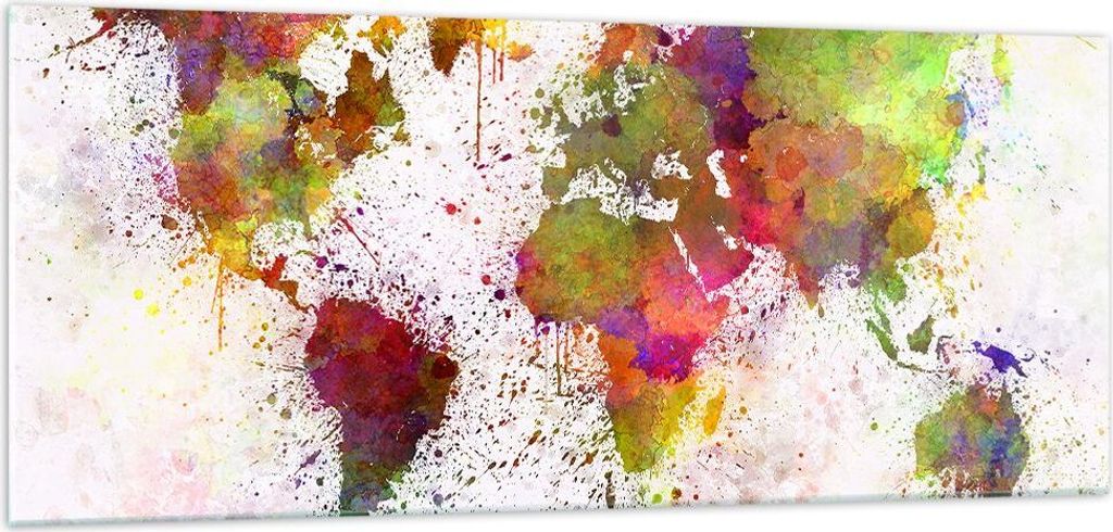 Bilder auf glas - Karte Welt modern - 100x40cm - Glasbilder - Wandbilder - Kunstdruck - zum Aufhängen bereit - Wanddekoration aus Glas - Glas Bild...