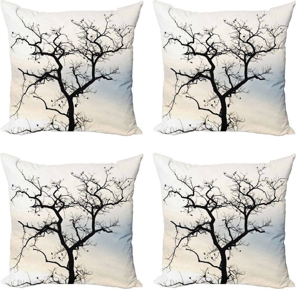 ABAKUHAUS Wald Kissenbezug Set (4 Stück), Schwarz Fall-Baum-Silhouette, Moderner Doppelseitiger Digitaldruck, 45 cm x 45 cm, Grau schwarz