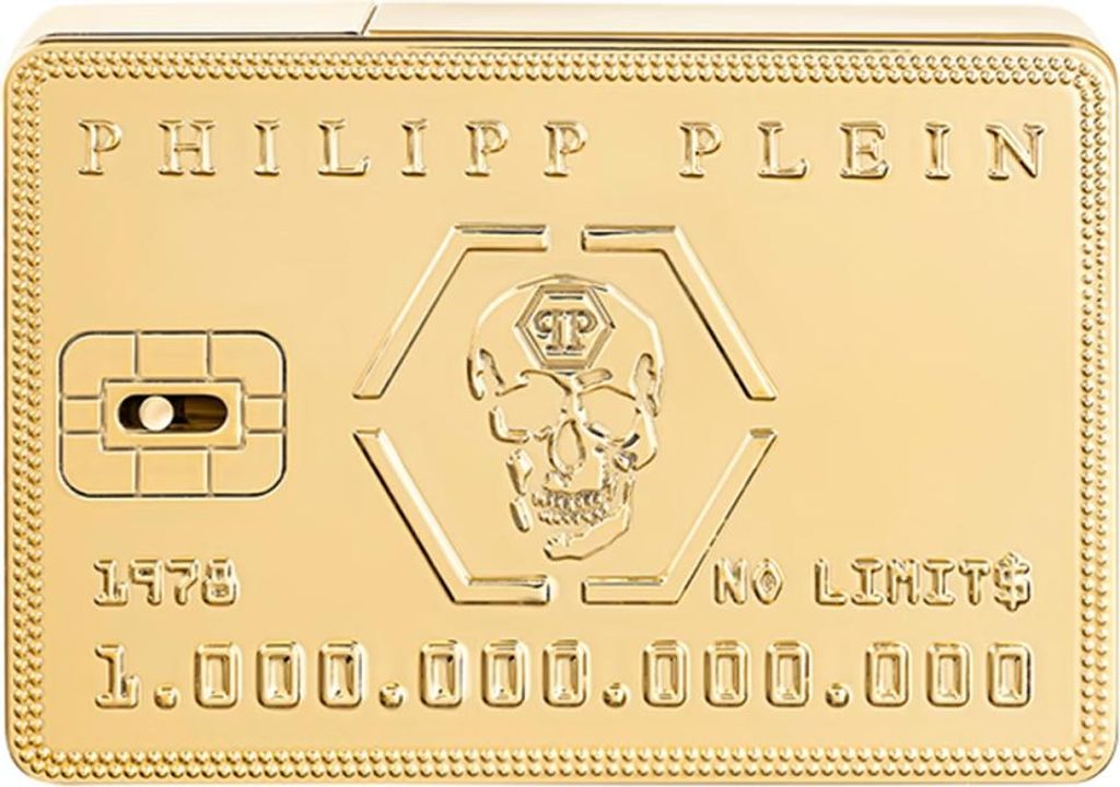 A gold-colored credit card with embossed text and a skull logo.