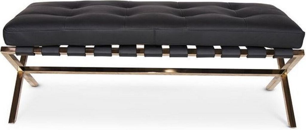 Casa Padrino Luxus Sitzbank Schwarz / Rosegold 120 x 45 x H. 40 cm - Edelstahl Bank mit Italienischem Leder - Gepäckablage - Hotel Möbel & Access...