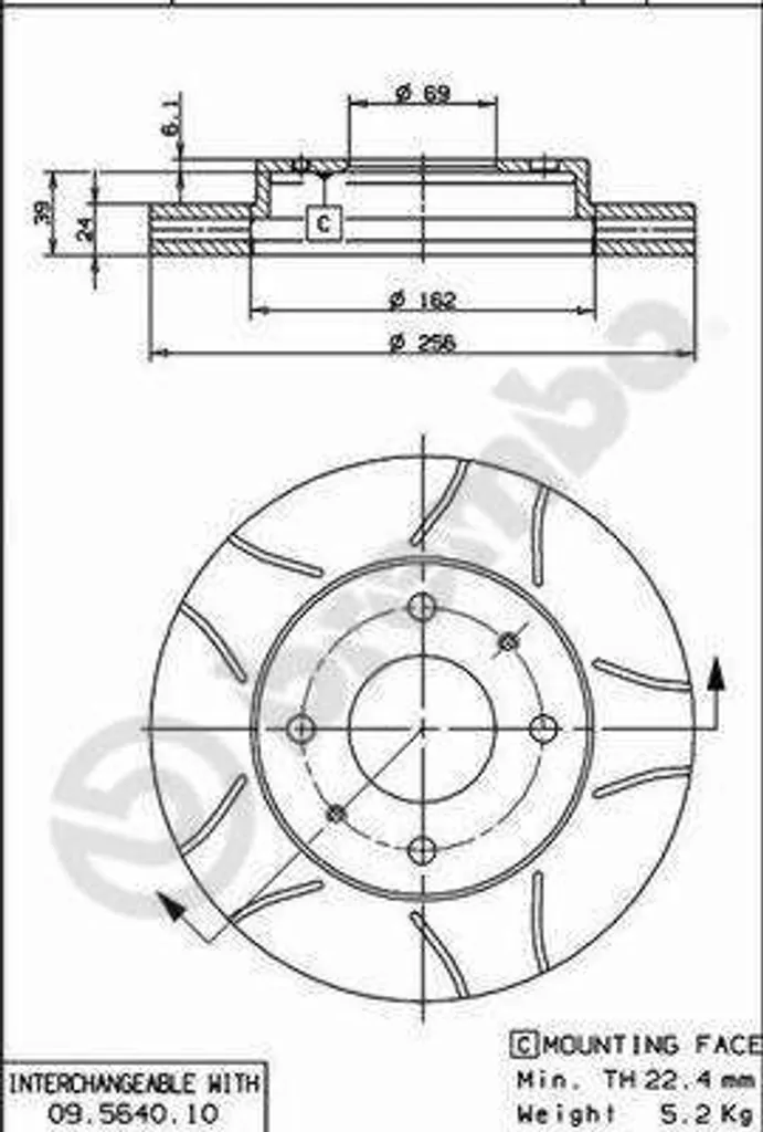 Brembo 09.5640.75 Disque de Frein OE MB668107 Haute Performance Santamo