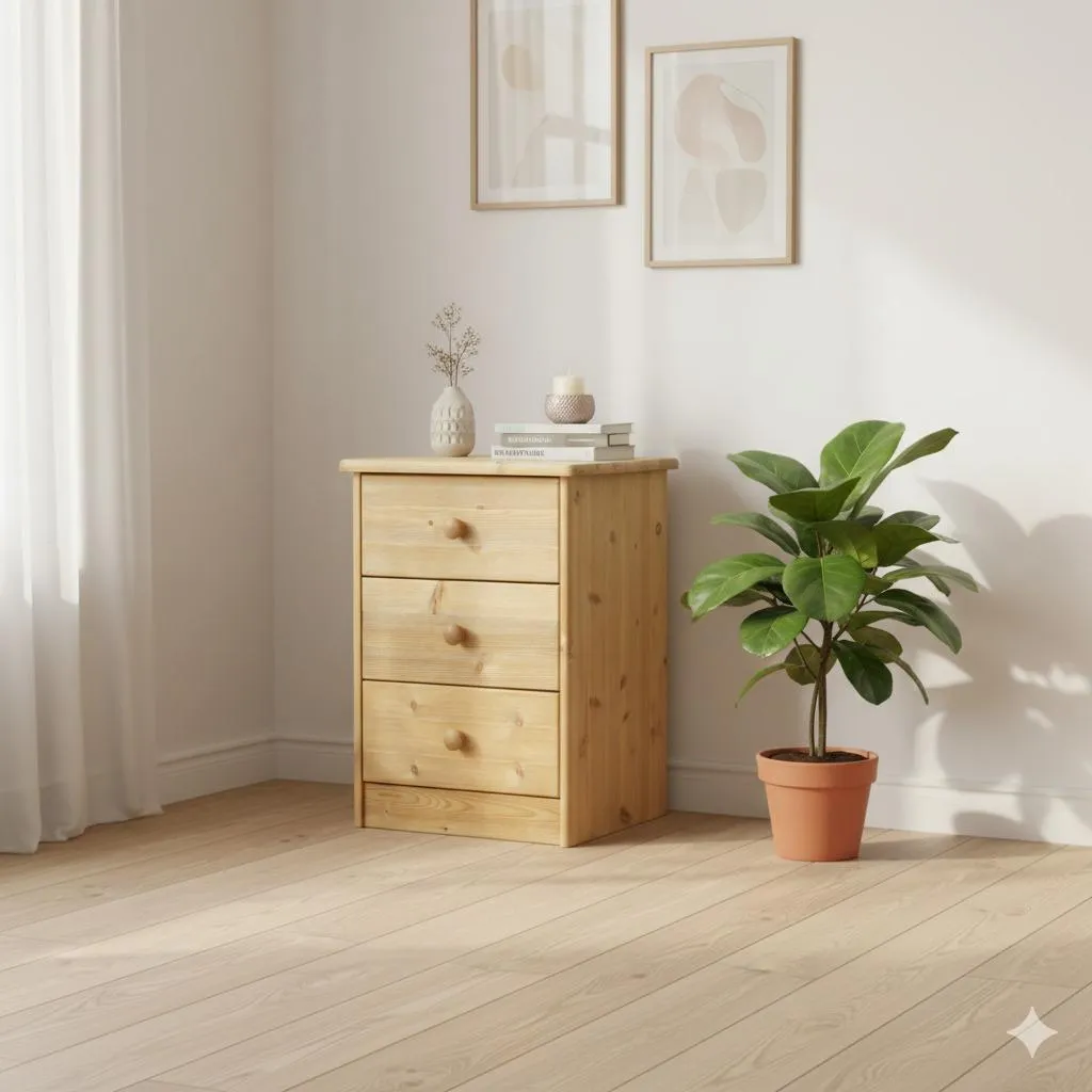 Commode 3 tiroirs Nelly teinté - Meuble de rangement bois style moderne