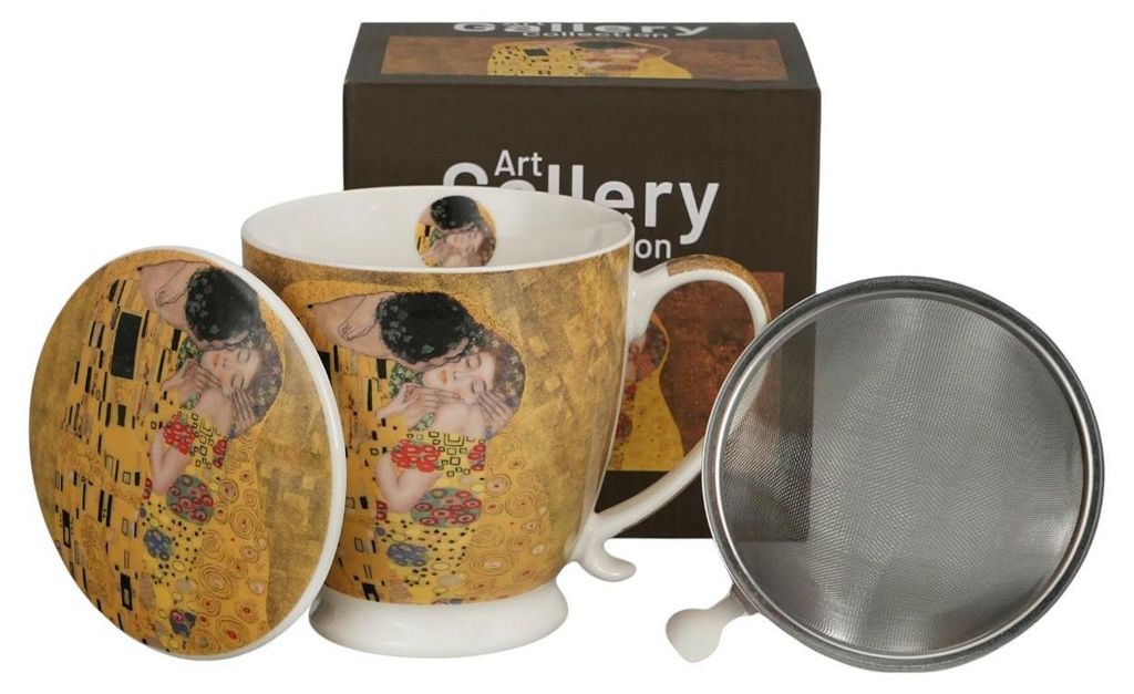 DUO | Kaffeebecher - Becher mit Deckel - Teesieb - 510ml - beige - weiß - Porzellanbecher- Praktisch