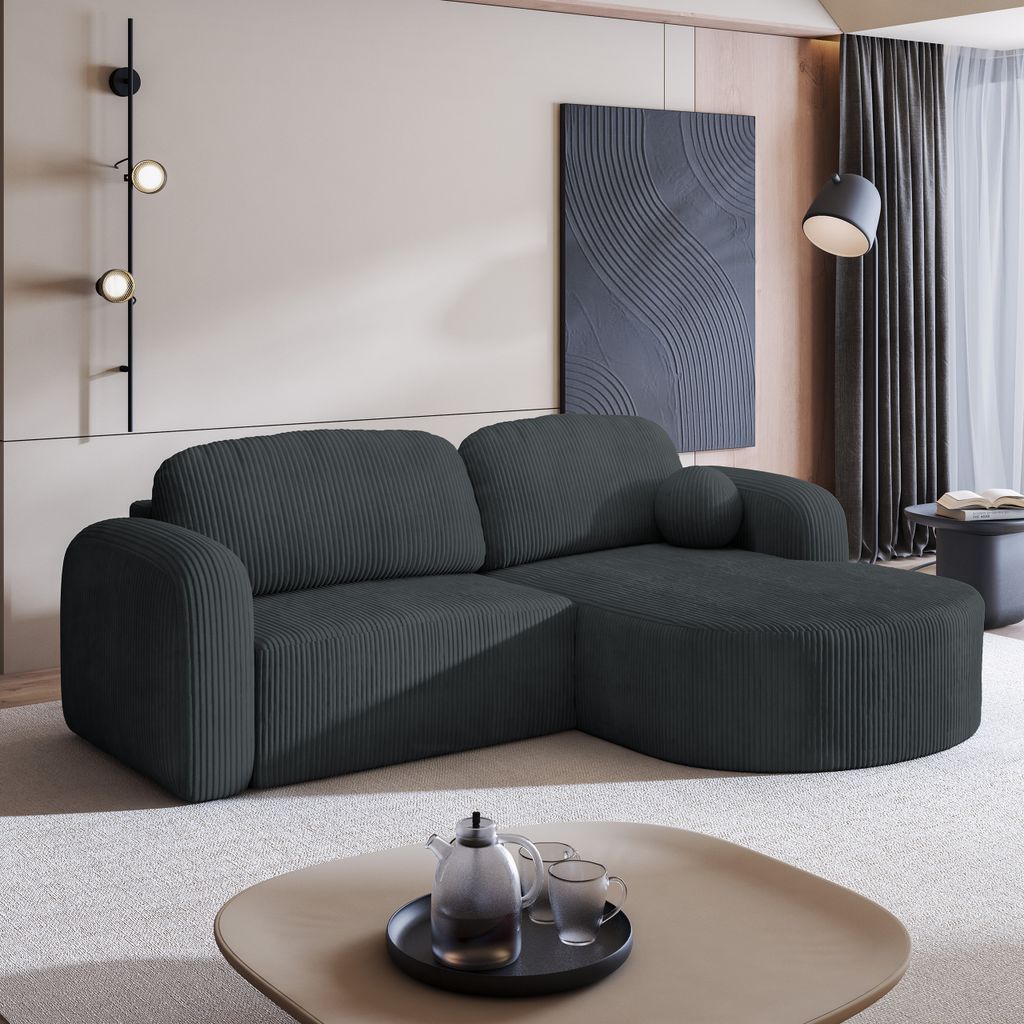 Masseno Ecksofa AMILIA P mit Schlaffunktion L-Form, Sofa mit Bettkasten, Wohnzimmersofa, Couch, Soffa, Bettsofa, Couchgarnitur- Grau, POSO 34